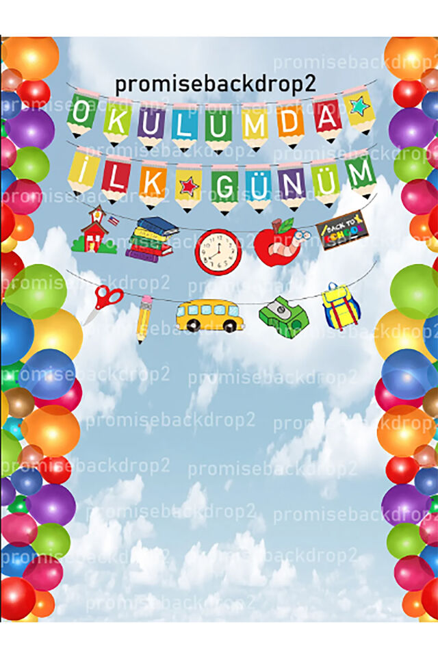 200x200 cm Ek Dikişli, Okulumda İlk Günüm, Okul Etkinlik Kumaş Fon