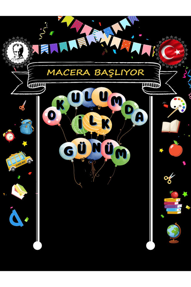 250x200 cm Ek Dikişli, Macera Başlıyor, Okulumda İlk Günüm, Okul Etkinlik Kumaş fon
