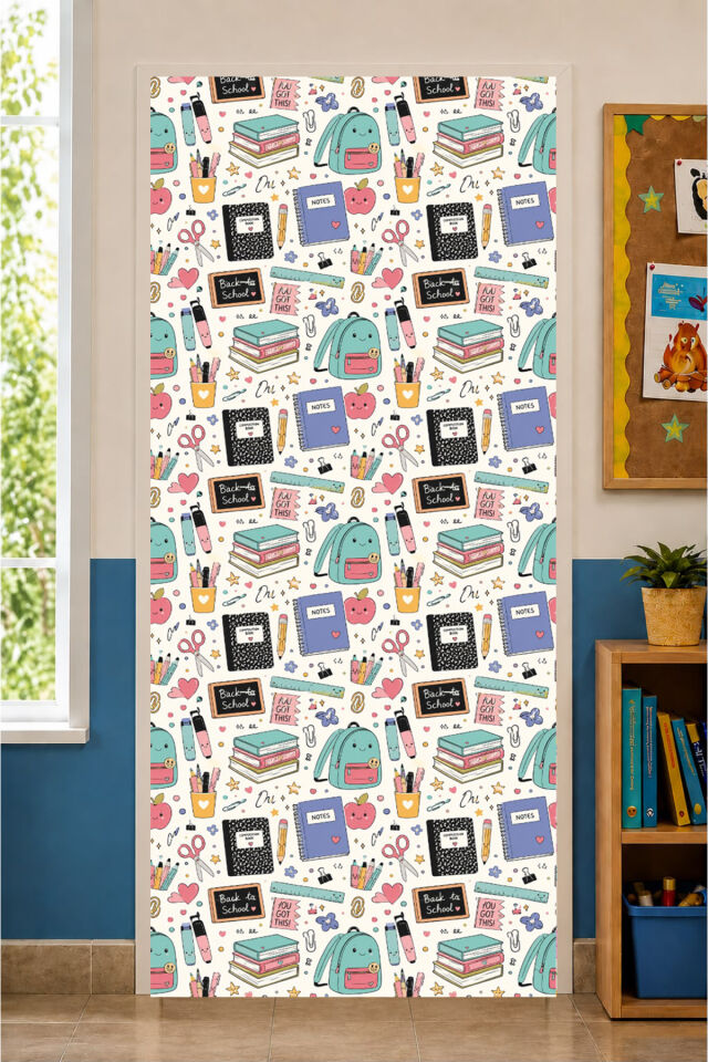 190x75cm Lastikli okul sınıfları kapı giydirme, Kumaş kapı giydirme,Sınıf Kapısı, Okul etkinlik kapı giydirme