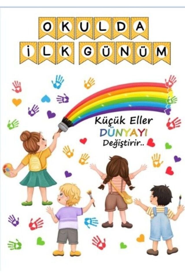 Okulda İlk Günüm, Küçük Eller, Anaokulu Okul Etkinlik Kumaş Fon