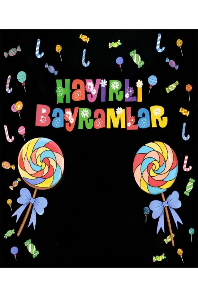 Hayırlı Bayramlar Panosu,Bayram Panosu,Şeker Bayramı Panosu 200x200Cm Ek Dikişli Kumaş Afiş
