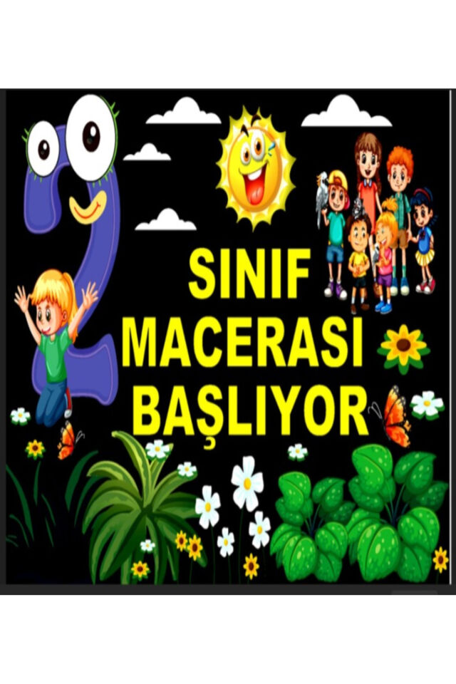 250x200 cm Ek Dikişli, 2. Sınıf Macerası Başlıyor, Okul Etkinlik Kumaş Fon