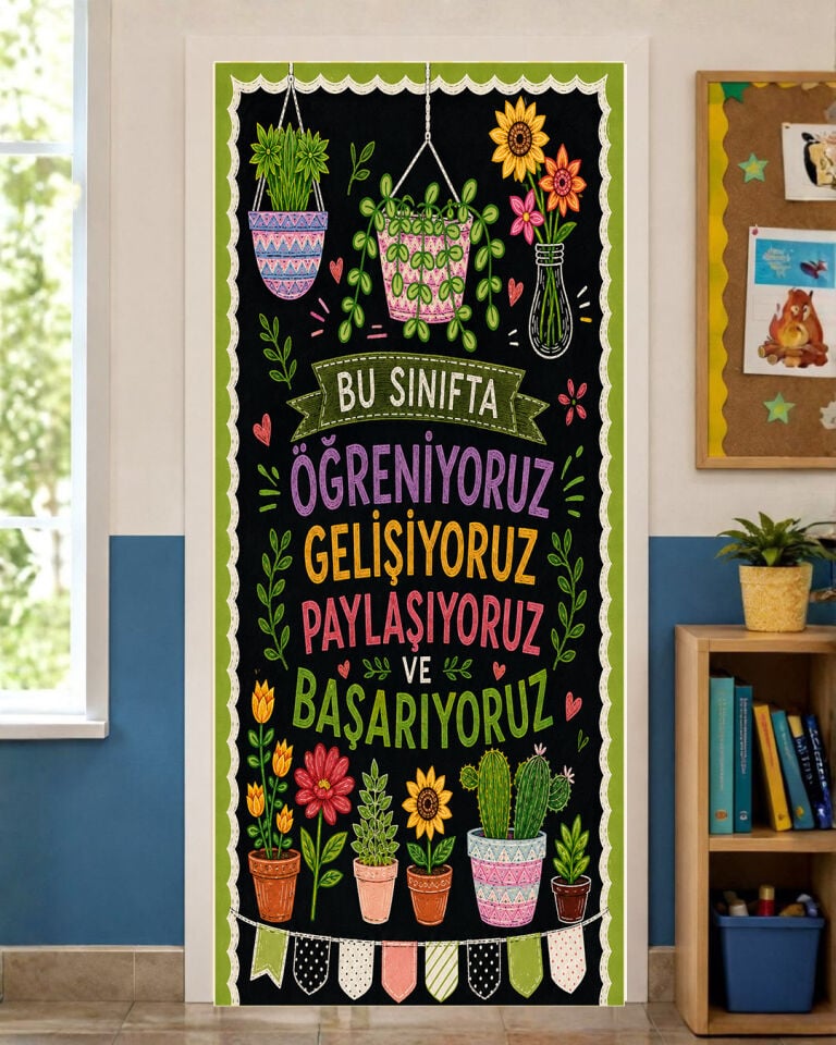 190x75cm Lastikli kapı süsü, Kumaş kapı giydirme, Bu Sınıfta..., Sınıf Kapısı, Okul etkinlik kapı süsü