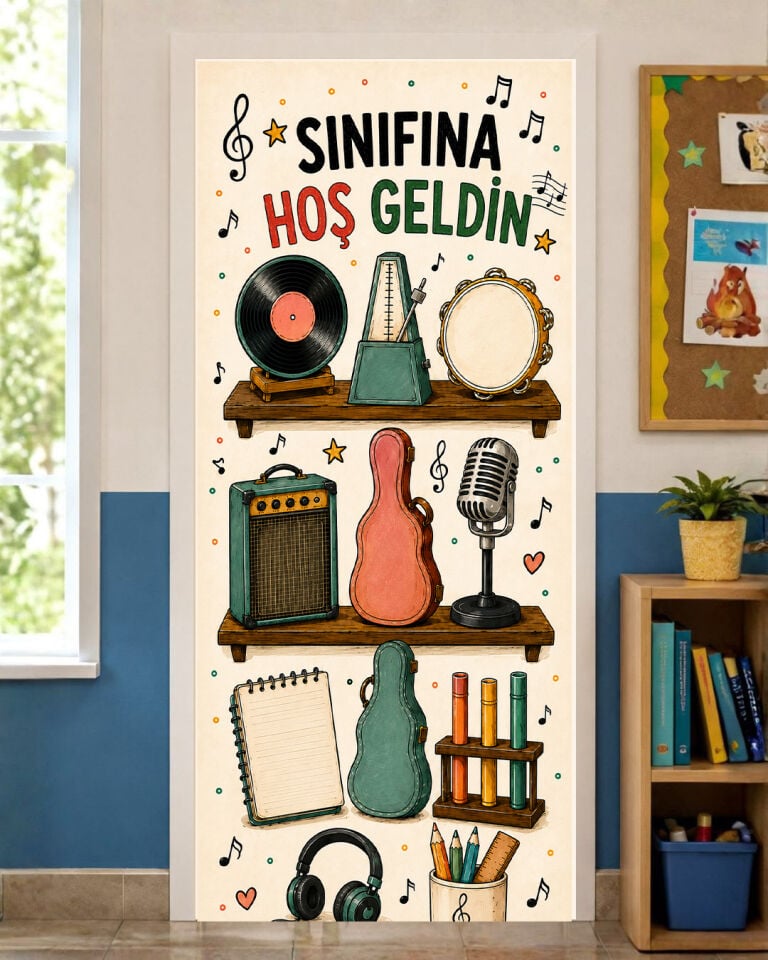 190x75cm Lastikli kapı süsü, Kumaş kapı giydirme, Sınıfına Hoş Geldin, Sınıf Kapısı, Okul etkinlik kapı süsü
