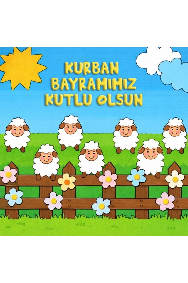 200x250 cm Ek Dikişli, Kurban Bayramımız Kutlu Olsun, Okul Etkinlik Kumaş Pano