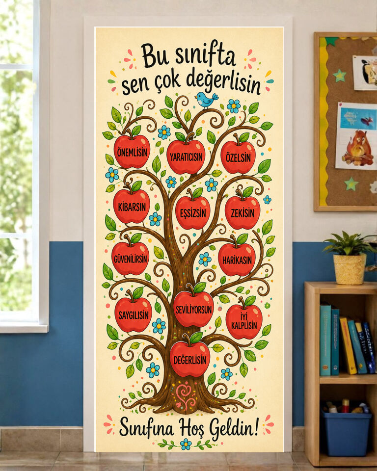 190x75cm Lastikli kapı süsü, Kumaş kapı giydirme, Bu Sınıfta Sen Çok Değerlisin, Sınıf Kapısı, Okul etkinlik kapı süsü