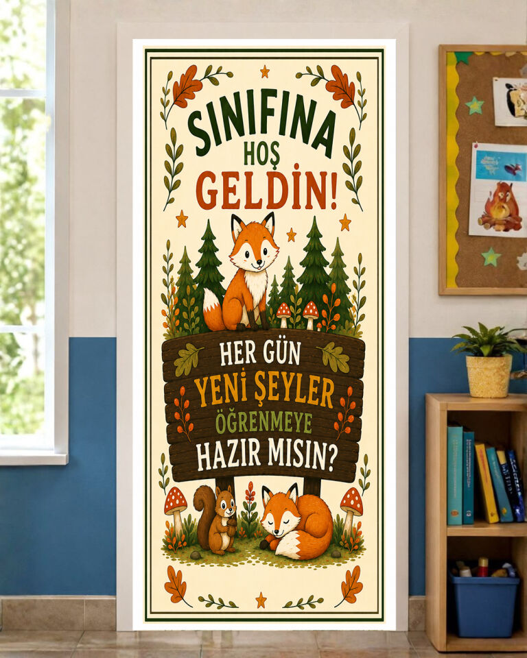 190x75cm Lastikli kapı süsü, Kumaş kapı giydirme, Sınıfına Hoş Geldin, Sınıf Kapısı, Okul etkinlik kapı süsü