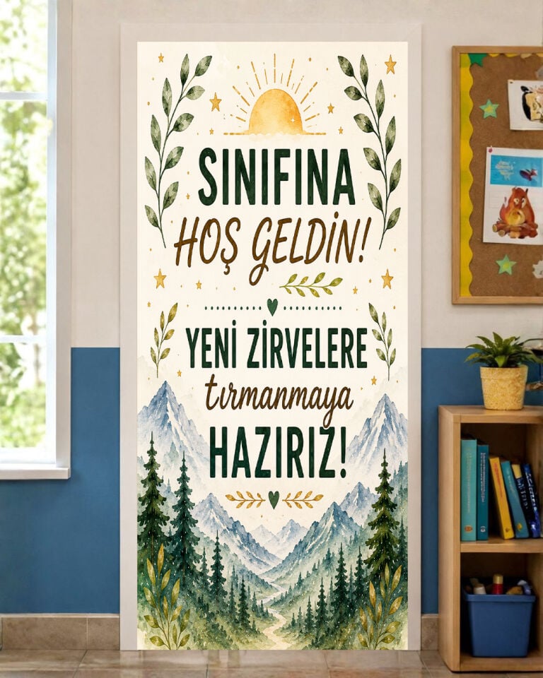 190x75cm Lastikli kapı süsü, Kumaş kapı giydirme, Sınıfına Hoş Geldin, Sınıf Kapısı, Okul etkinlik kapı süsü