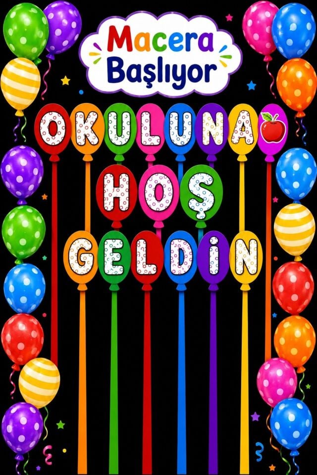 250x200 cm Ek Dikişli, Okuluna Hoş Geldin, Okul Etkinlik Kumaş Fon