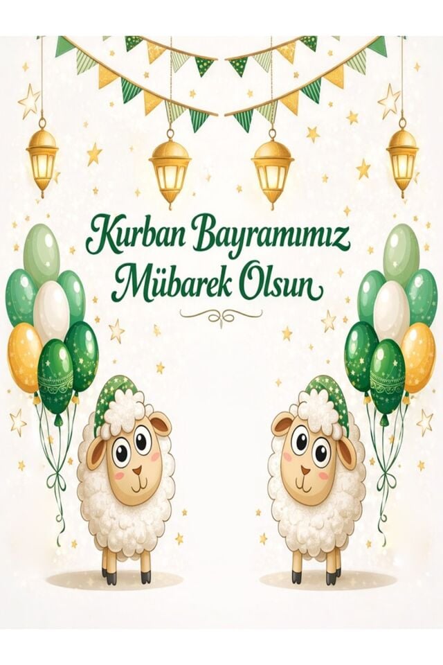 200x200 cm Ek Dikişli, Kurban Bayramımız Mübarek Olsun, Okul Etkinlik Kumaş Pano