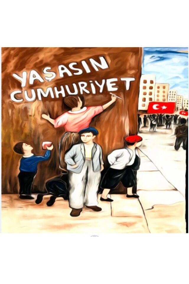 Yaşasın Cumhuriyet, 23 Nisan Okul Etkinlik Kumaş Fon 250x200 Ek Dikişli