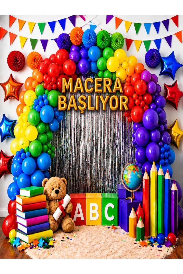 150x200 cm , Macera Başlıyor, Okul Etkinlik Kumaş Fon
