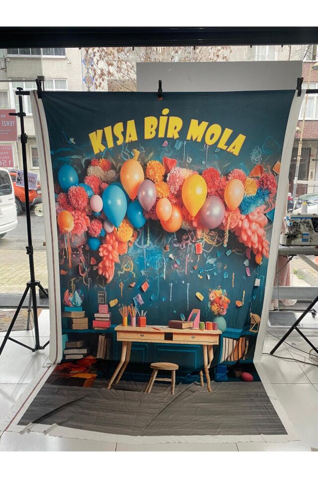 250x200 cm Ek Dikişli, Kısa Bir Mola, Ara Tatil, Okul Etkinlik Kumaş Fon