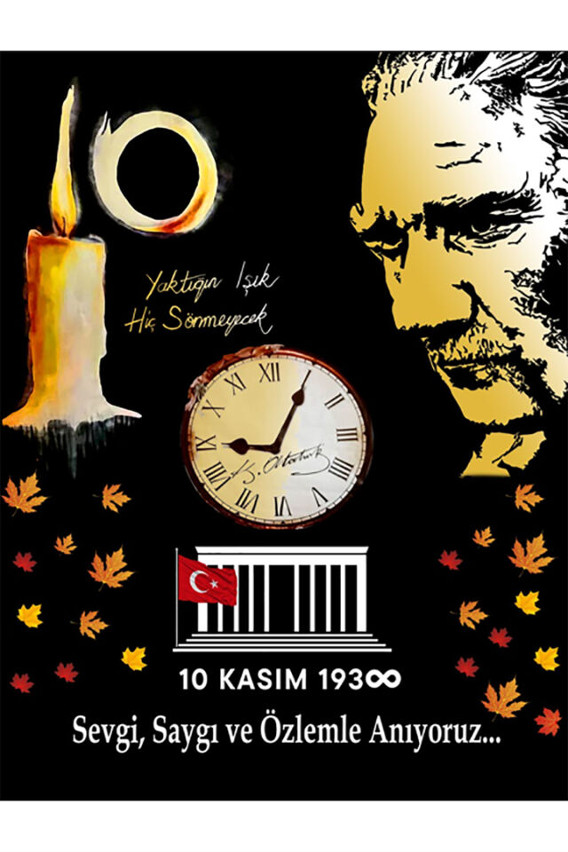 10 Kasım Atatürk Renkli ve Yazılı Okul Etkinlik Kumaş Fon 200x200 Cm Ek Dikişli