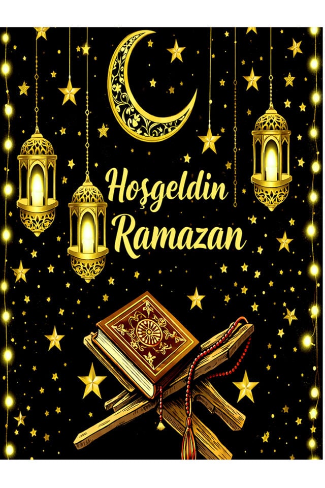 200x200 cm Ek Dikişli, Hoş Geldin Ramazan, Okul Etkinlik Kumaş Pano