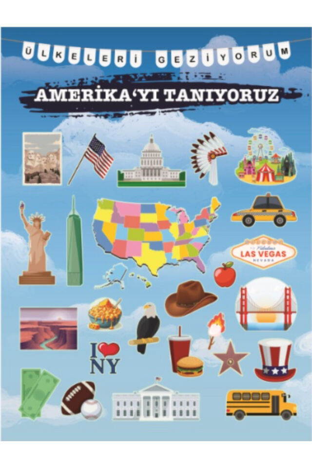 Ülkeleri Geziyorum Amerika Okul Etkinlik Renkli ve Yazılı Kumaş Fon 200x200 Cm Ek Dikişli