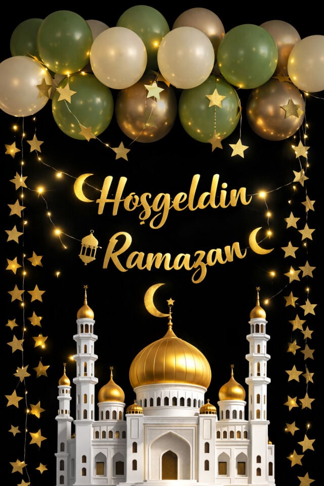 200x200 cm Ek Dikişli, Hoş Geldin Ramazan, Okul Etkinlik Kumaş Pano