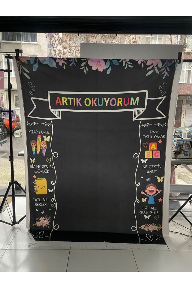 250x200 cm Ek Dikişli, Okuma Bayramı, Okul Etkinlik Kumaş Fon