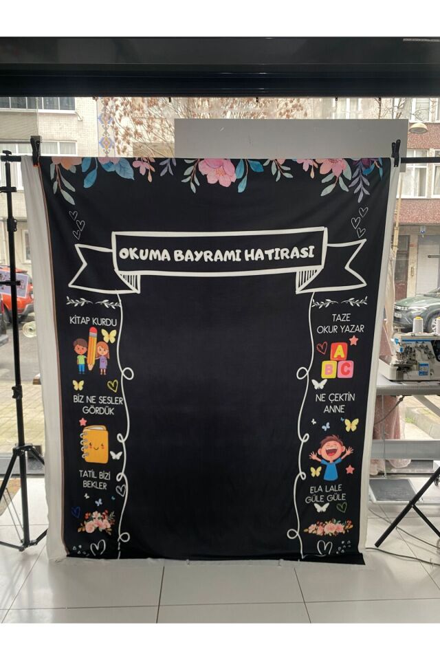 200x200 cm Ek Dikişli, Okuma Bayramı Hatırası, Okul Etkinlik Kumaş Fon