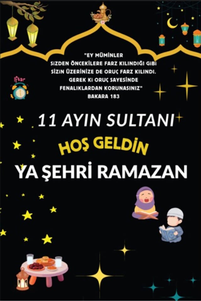 200x200 cm Ek Dikişli, 11 Ayın Sultanı, Hoş Geldin Ramazan, Okul Etkinlik Kumaş Pano