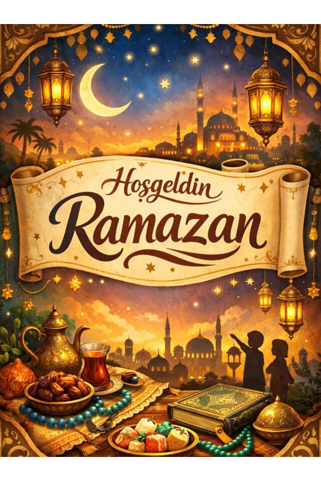 200x200 cm Ek Dikişli, Hoş Geldin Ramazan, Ramazan Hatırası, Okul Etkinlik Kumaş Pano
