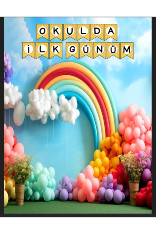 200X200 cm Ek Dikişli, Okulda İlk Günüm, Okul Etkinlik Kumaş Pano