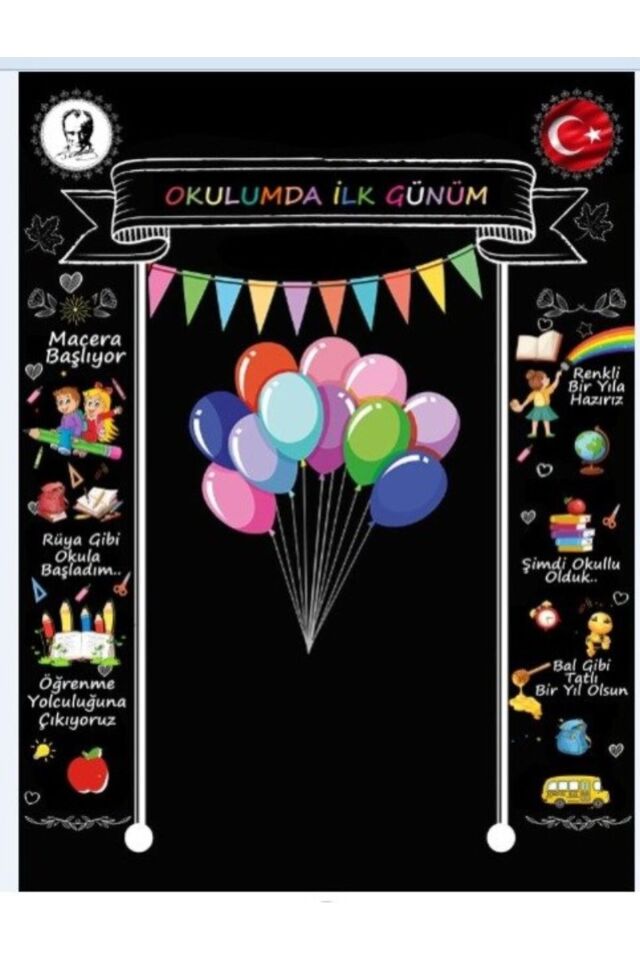 200x200 cm Ek Dikişli, Okulumda İlk Günüm, Okul Etkinlik Kumaş Fon