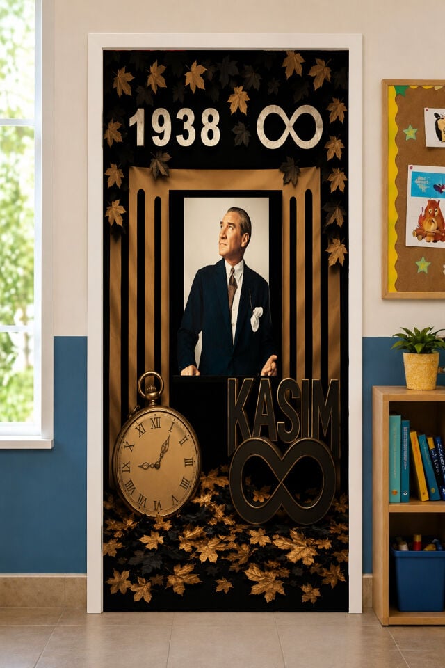 190x75cm Lastikli kapı süsü, Kumaş kapı giydirme, 10 Kasım Atatürk, Sınıf Kapısı, Okul etkinlik kapı süsü