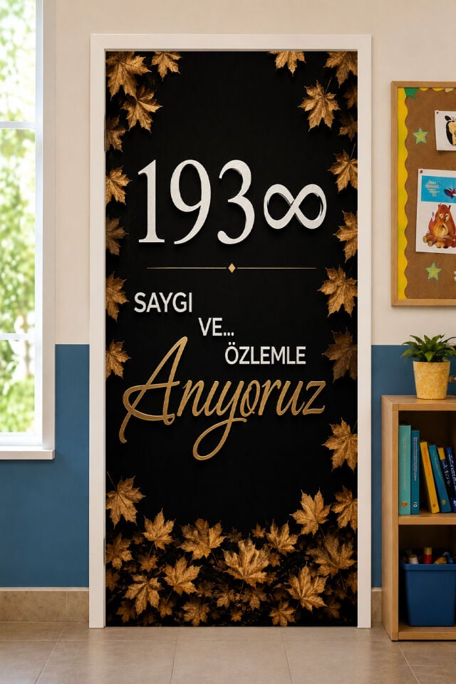 190x75cm Lastikli kapı süsü, Kumaş kapı giydirme, 10 Kasım Atatürk, Sınıf Kapısı, Okul etkinlik kapı süsü