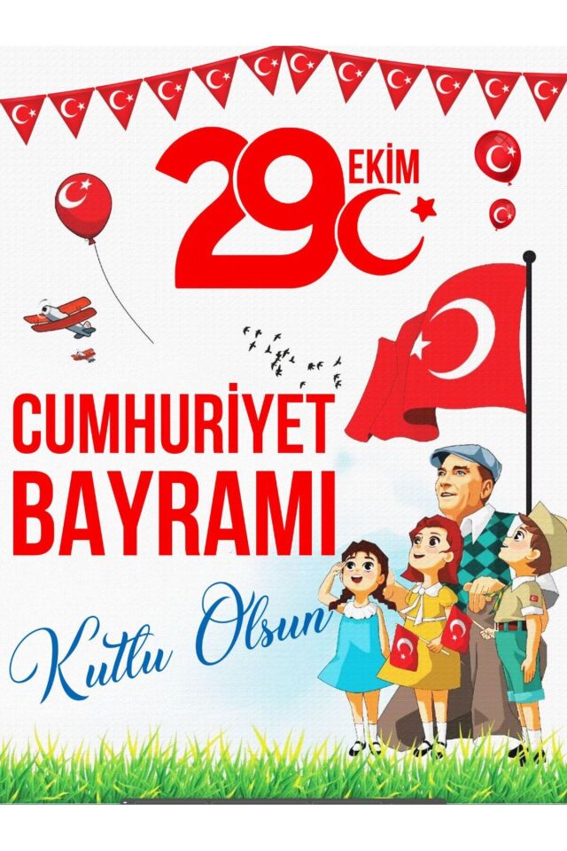 250x200 cm Ek Dikişli, 29 Ekim Cumhuriyet Bayramı, Okul Etkinlik Kumaş Fon