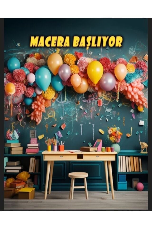 200x200 cm Ek Dikişli, Macera Başlıyor, Okul Etkinlik Kumaş Pano