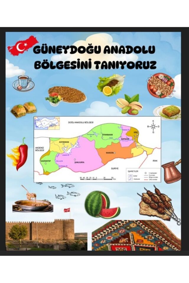 Güneydoğu Anadolu Bölgesini Tanıyoruz, Okul Etkinlik Kumaş Fon 250x200 Ek Dikişli