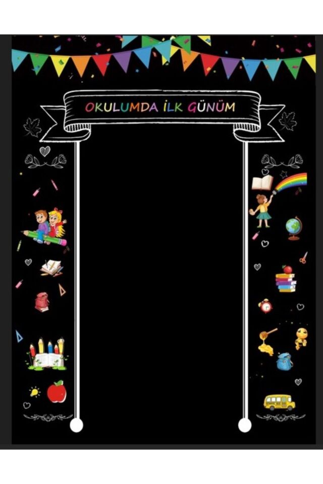 Okulumda İlk Günüm, Okul Etknlik Kumaş Fon 200x200 Ek Dikişli