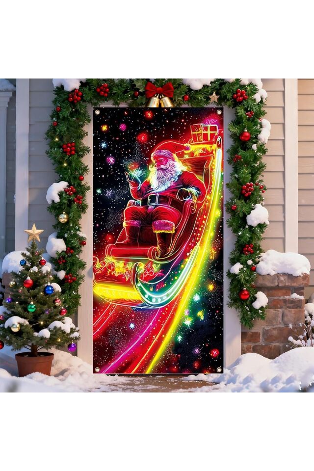 190x75cm Lastikli kapı süsü, Kumaş kapı giydirme, Christmas decor, Yılbaşı, Okul etkinlik kapı süsü