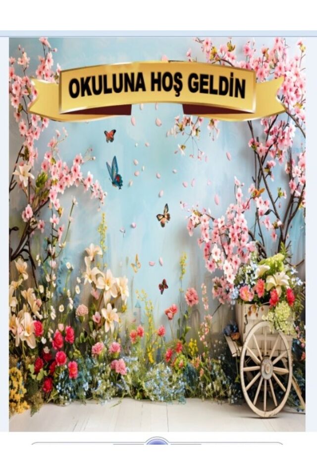 250x200 cm Ek Dikişli, Okuluna Hoş Geldin, Okul Etkinlik Kumaş Fon