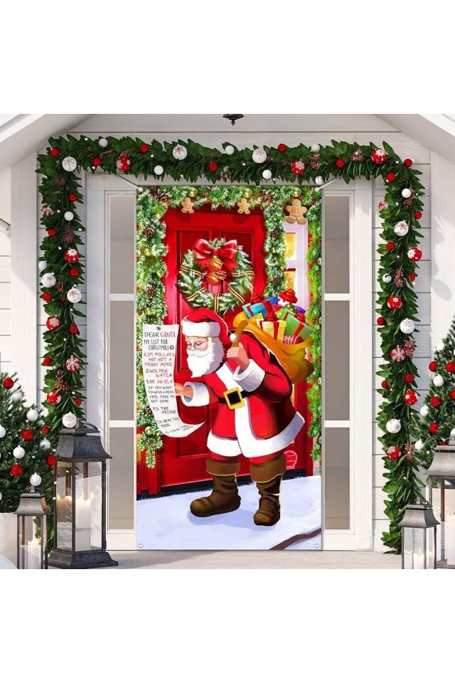 190x75cm Lastikli kapı süsü, Kumaş kapı giydirme, Christmas decor, Yılbaşı, Okul etkinlik kapı süsü