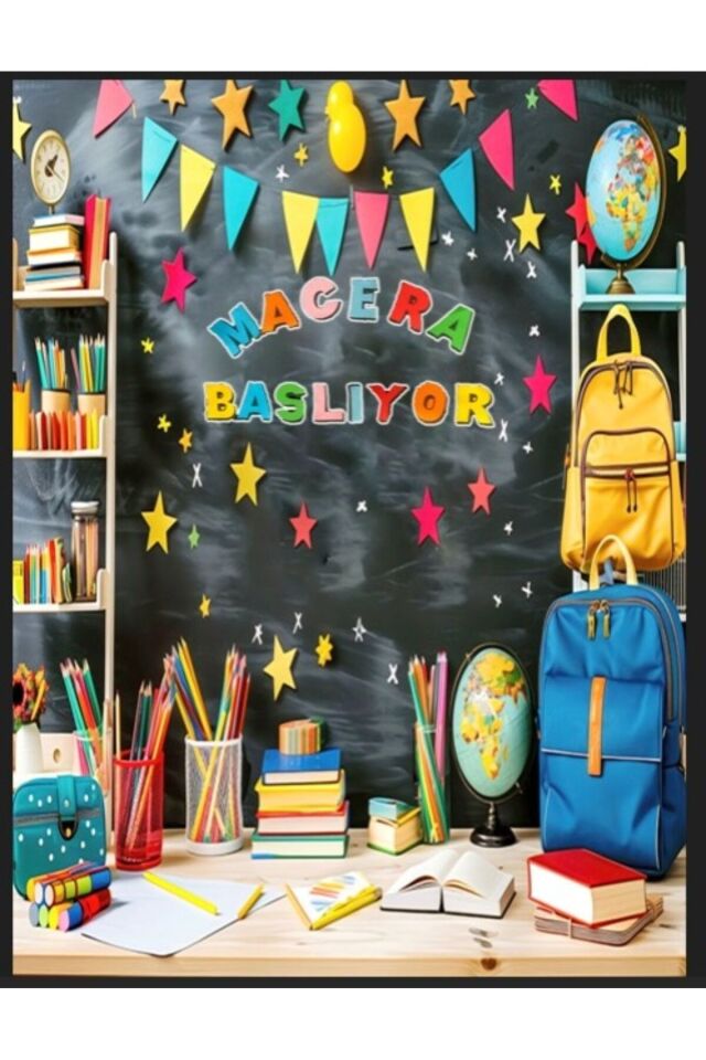 Macera Başlıyor, Okul Etkinlik Kumaş Fon 200x200 Ek Dikişli