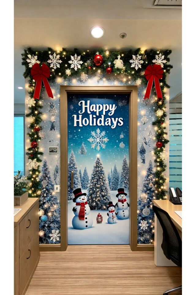 190x75cm Lastikli kapı süsü, Kumaş kapı giydirme, Christmas decor, Yılbaşı, Okul etkinlik kapı süsü