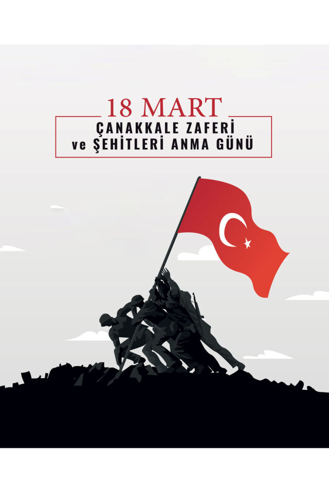 250x200 cm Ek Dikişli, 18 Mart Çanakkale Zaferi, Okul Etkinlik Kumaş Pano
