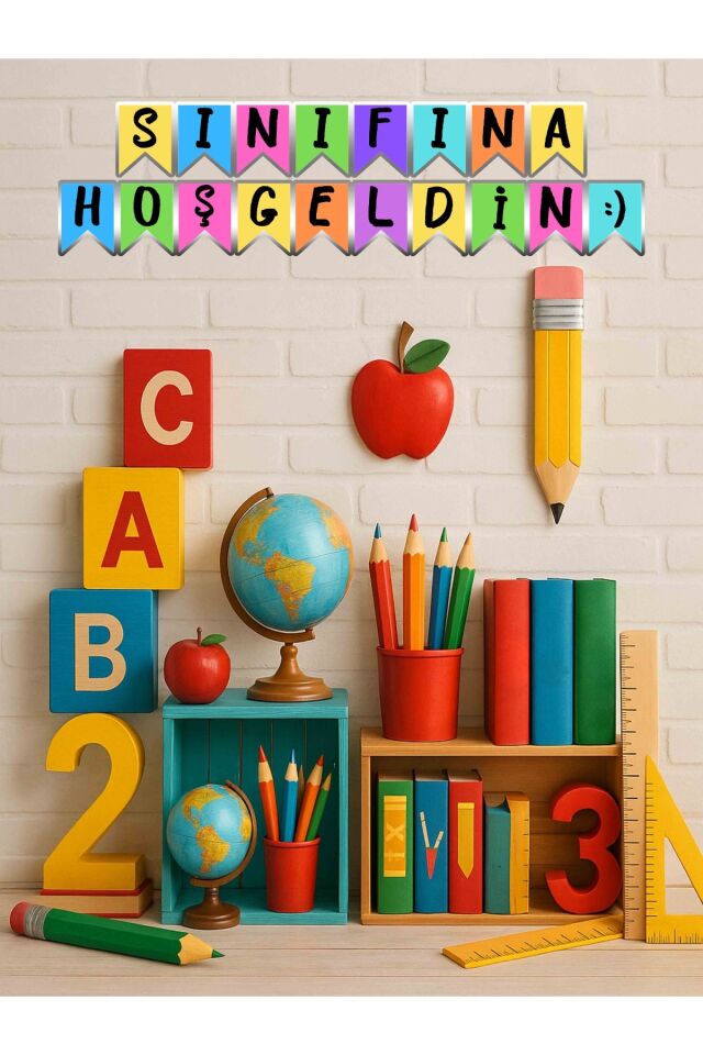 250x200 cm Ek Dikişli, Sınıfına Hoşgeldin , Okul Etkinlik Kumaş Fon