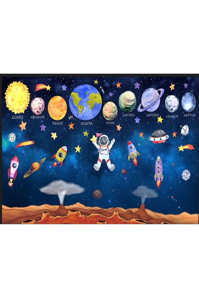 150x200 cm, Uzay Gezegen Temalı, Okul Etkinlik Kumaş Pano