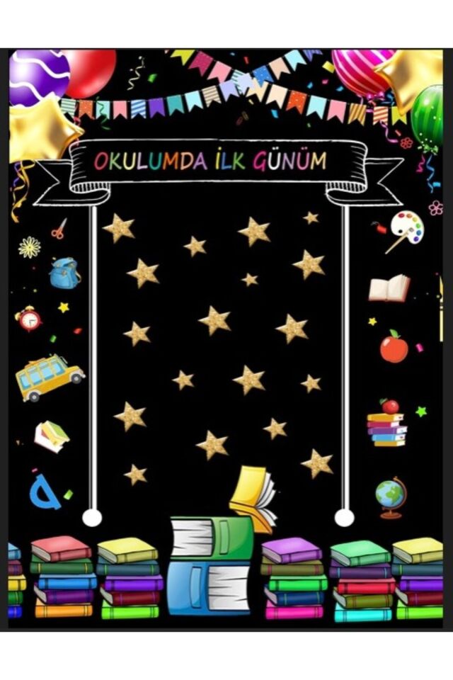OKULDA İLK GÜNÜM 250x200ekleme dikişli KUMAŞ FON OKUL ETKİNLİK