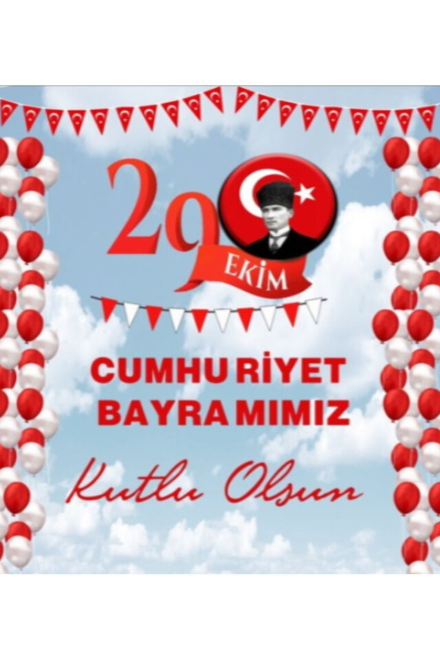 29 Ekim Cumhuriyet Bayramı, Okul Etkinlik Kumaş Fon 250x200 Ek Dikişli