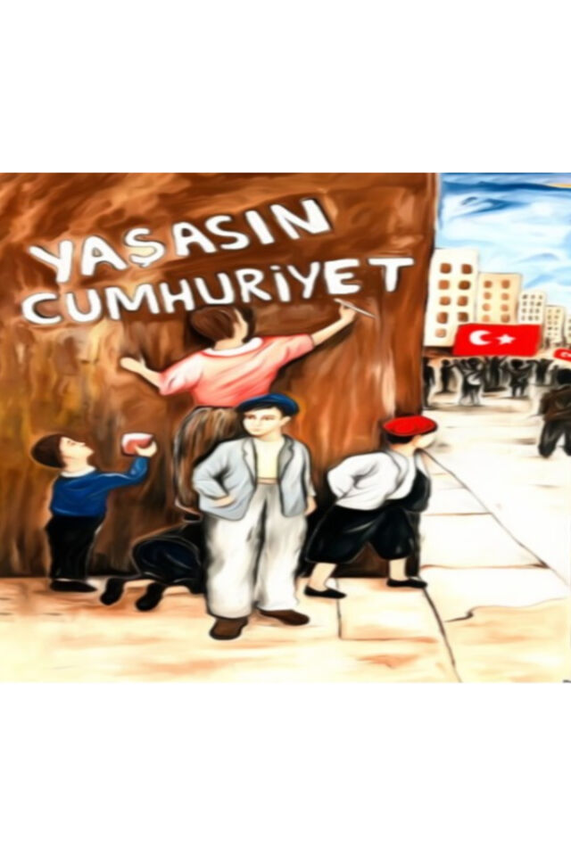 29 Ekim Cumhuriyet Bayramı, Yaşasın Cumhuriyet, Okul Etkinlik Kumaş Fon 250X200 Ek Dikişli