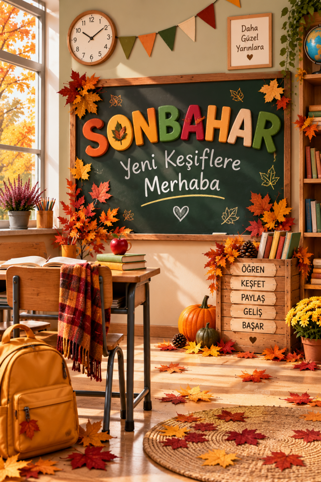 Sonbahar Panosu, Yeni Keşiflere Merhaba, Okul Etkinlik Kumaş Pano