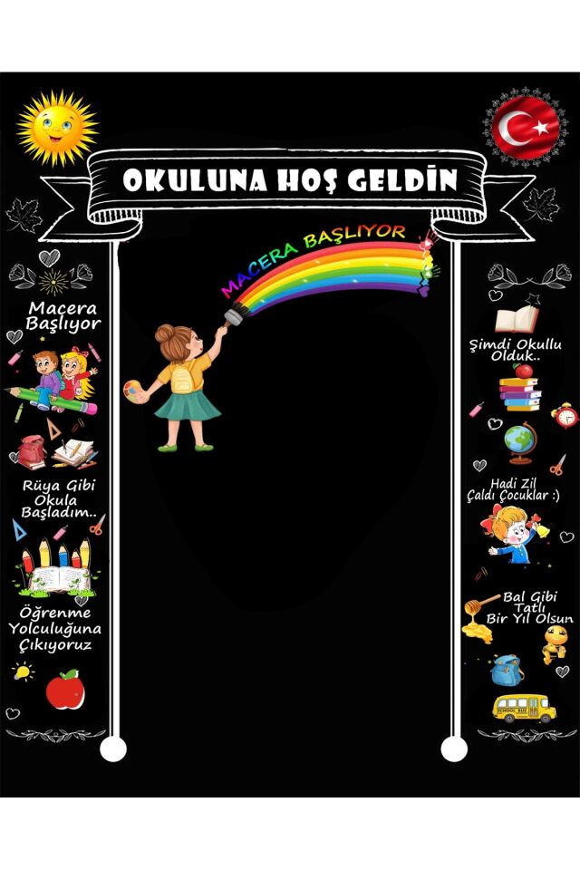 200X200 cm ,OKULUNA HOŞ GELDİN, Okul Etkinlik Kumaş Fon