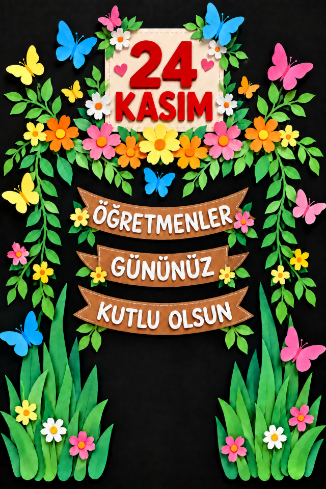 24 Kasım Öğretmenler Gününüz Kutlu Olsun, Okul Etkinlik Kumaş Fon