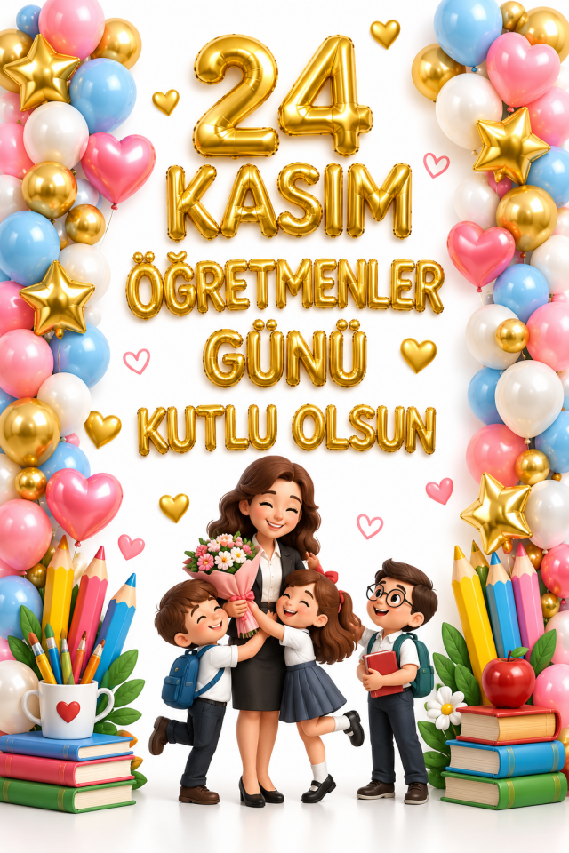 24 Kasım Öğretmenler Günü Kutlu Olsun, Okul Etkinlik Kumaş Fon