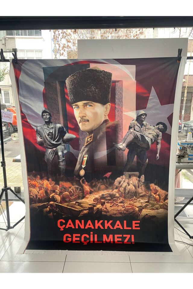 18 Mart, Çanakkale Geçilmez, Okul Etkinlik Kumaş Fon 200x200 Ek Dikişli