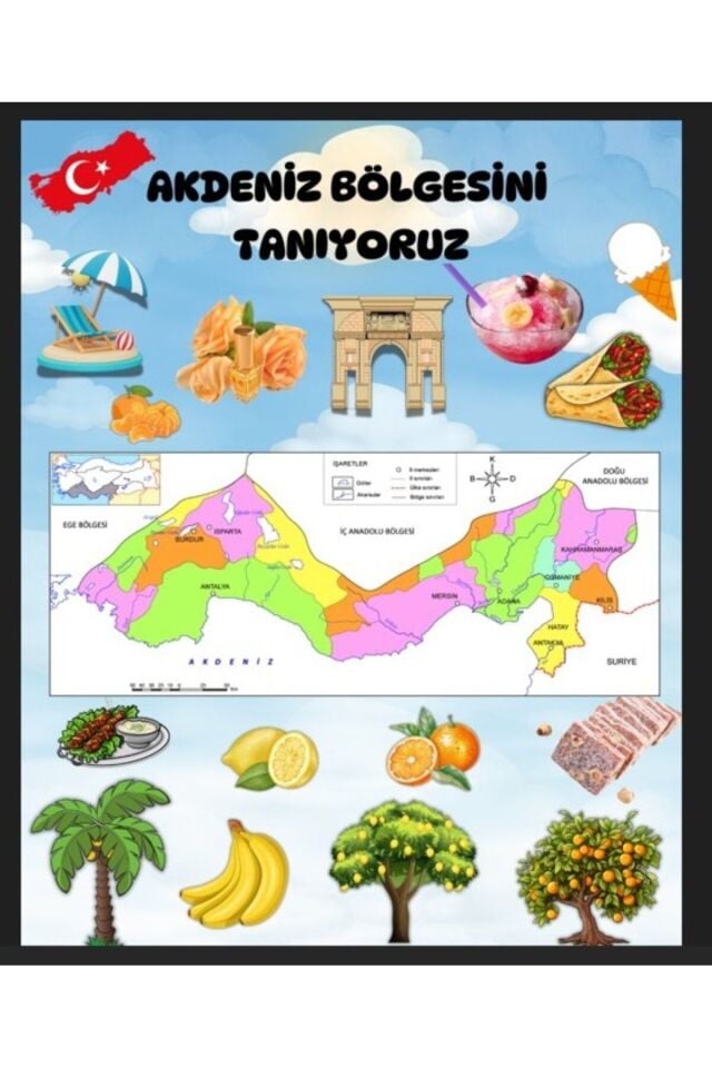 Akdeniz Bölgesini Tanıyor Temalı Kumaş Fon